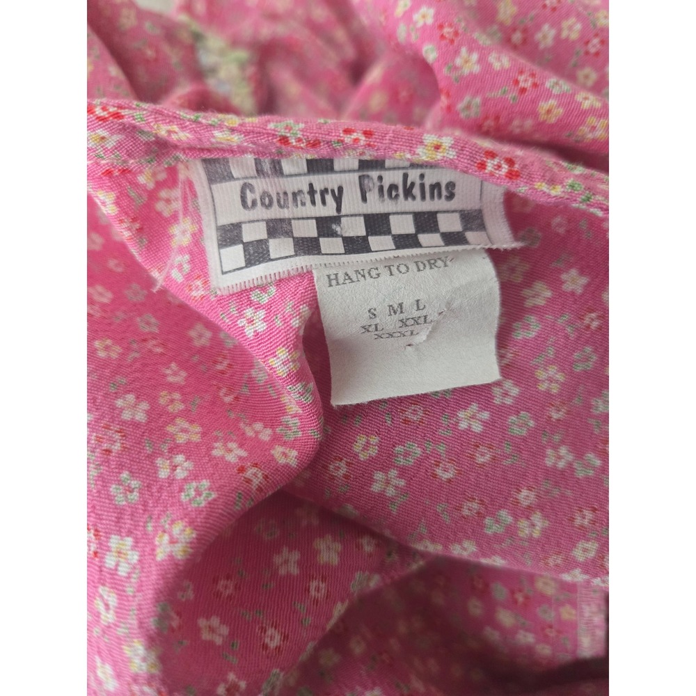 VTG Cottagecore Ditsy Floral Button Up Blouse Top L Pink Peterpan Collar Shirt - Picture 7 of 11